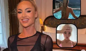 Alisha Lehmann, znana z gry w Aston Villi, w letnich stylizacjach. Uśmiechnięta piłkarka pozuje w basenie i na selfie.