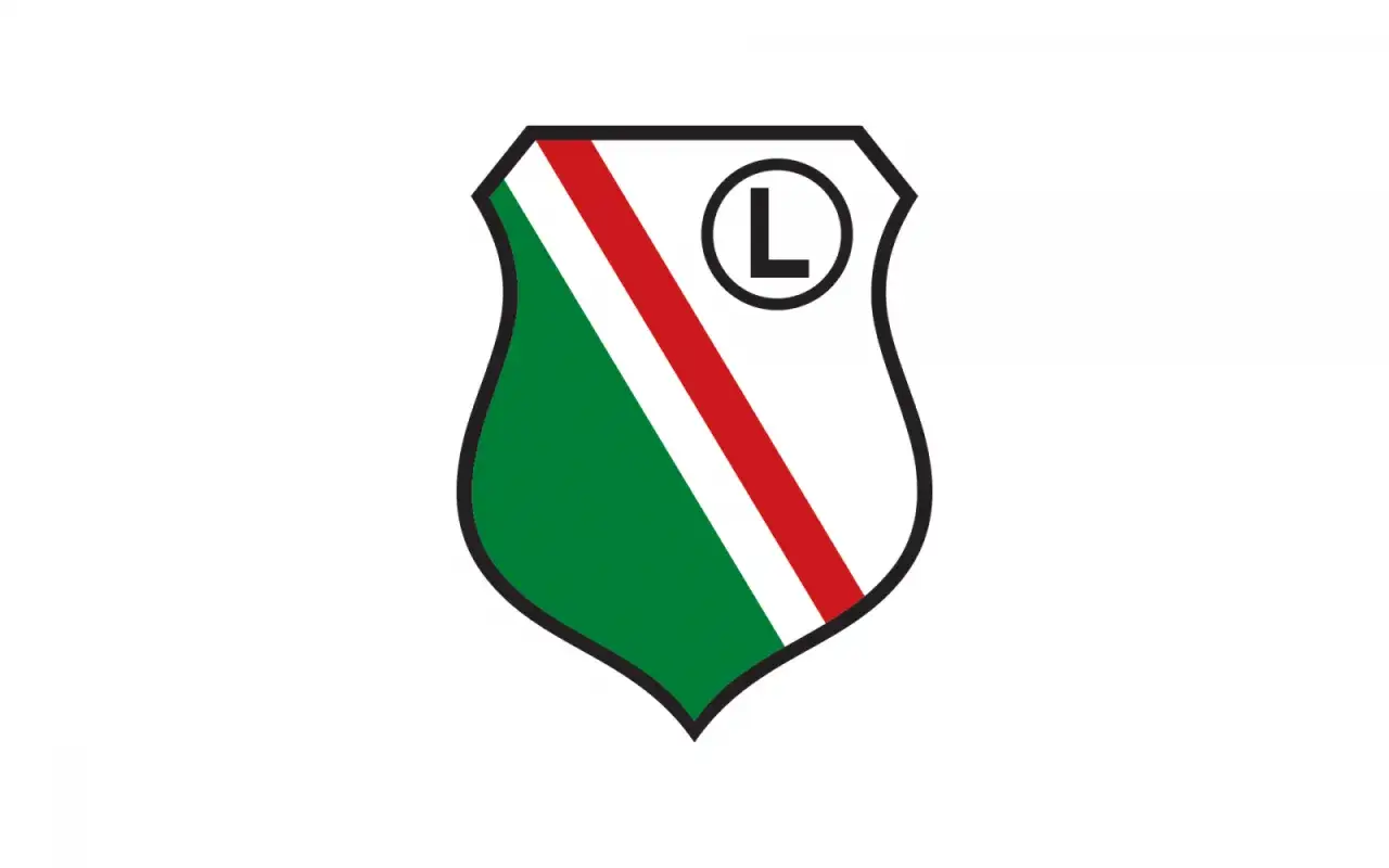 Herb Legii Warszawa. Charakterystyczne kolory Legii: biały, zielony i czerwony, z literą 