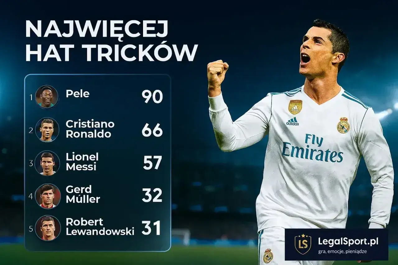Cristiano Ronaldo, legenda futbolu, na liście najwięcej hat tricków. Obok Pele, Messi, Müller i Lewandowski.